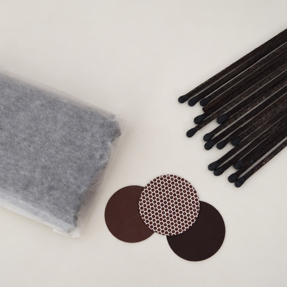7.5 cm all black coloured tipped safety matches in recyclable wax paper with a choice of striker in brown, honeycomb or black.