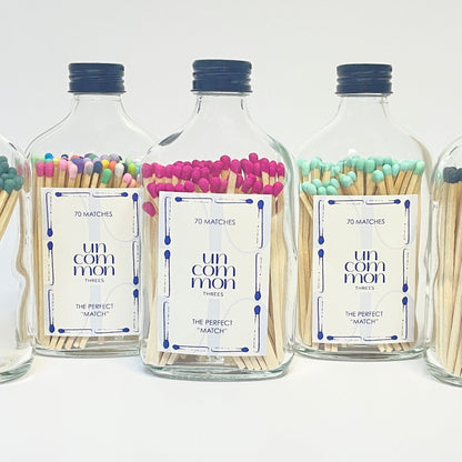 Match bottles filled with 9.8cm long coloured safety matches.
