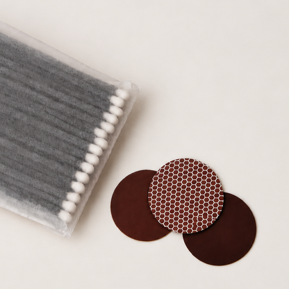 7.5 cm black and white coloured tipped safety matches in recyclable wax paper with a choice of striker in brown, honeycomb or black.