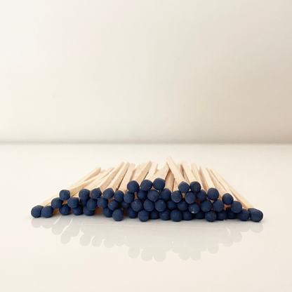 9.8 cm dark blue matches on surface.
