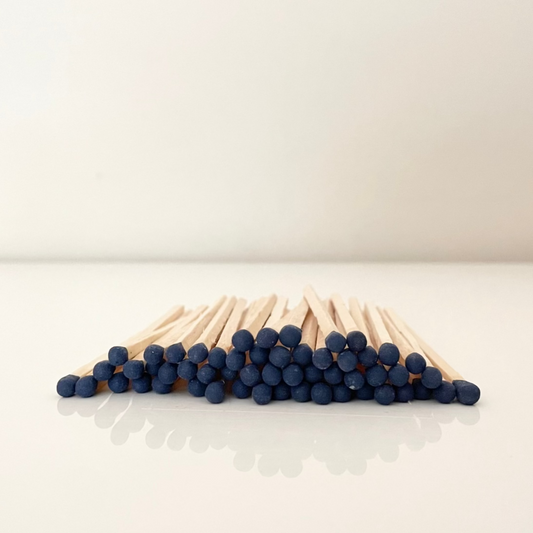 9.8 cm dark blue matches on surface.