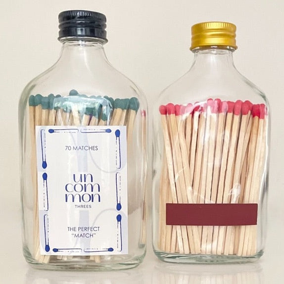 Match bottle filled with 70 9.8cm matches with either a gold or black lid. 