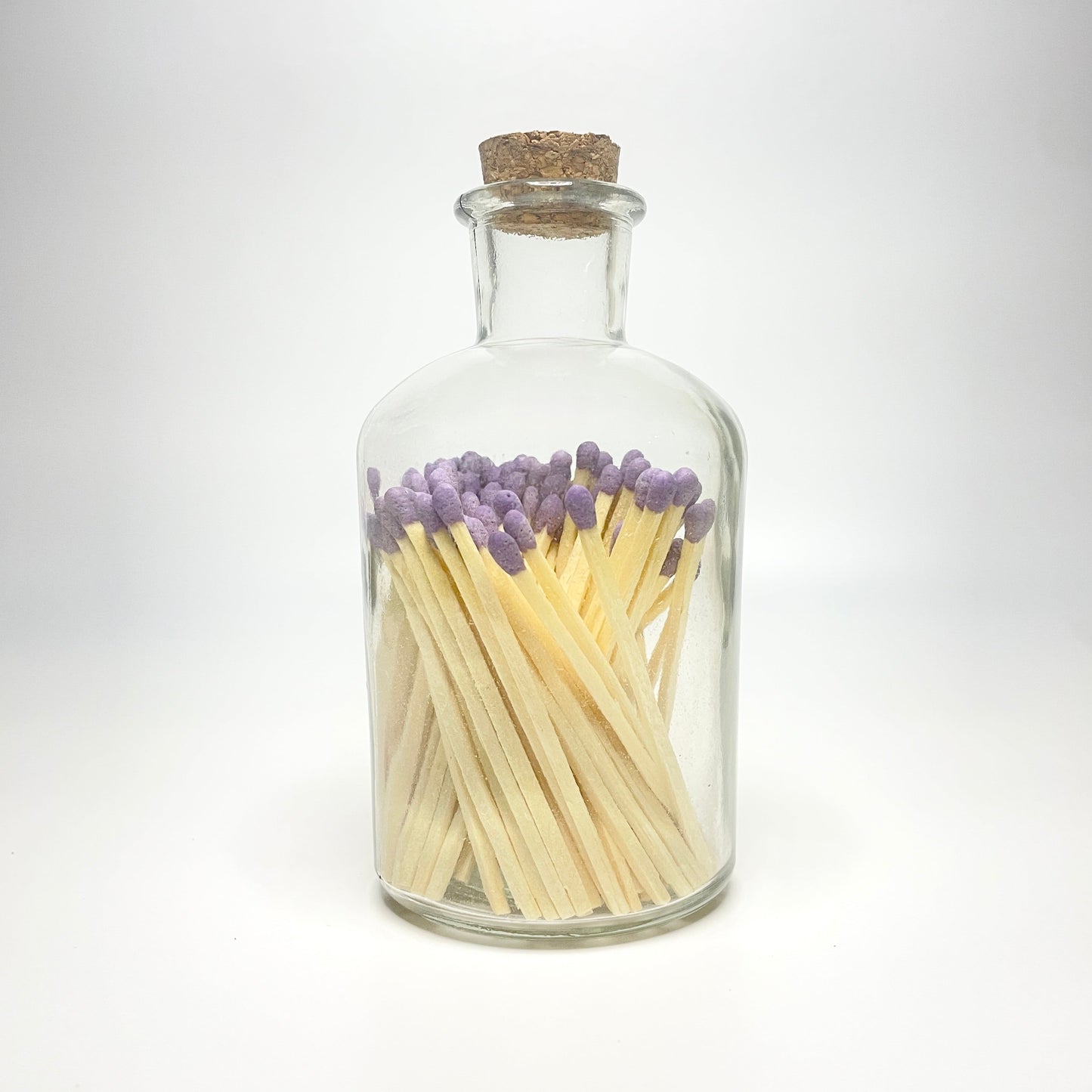 Apothecary match bottle filled with 7.5 cm purple matches. 