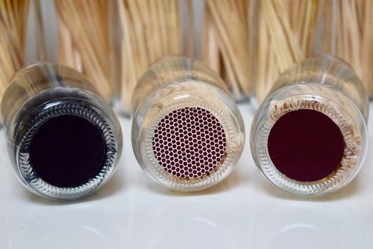 Self-adhesive match striker pads in black, honeycomb and brown on glass match bottles, 1.5 inch (3.8 cm), part of a set of 12, 24, or 50.

