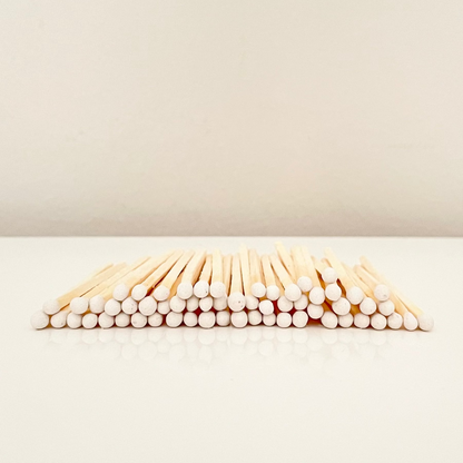7.5 cm white matches on a white surface. 