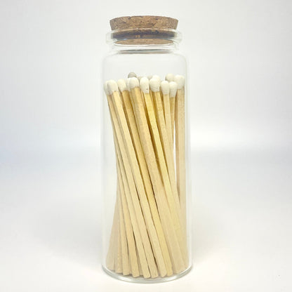 Test tube match bottle filled with 9.8 cm white matches. 